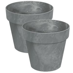 Set van 2x stuks kunststof bloempotten/plantenpotten betonlook 14 cm grijs