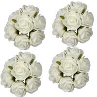 Decoratie roosjes foam - 10x - bosje van 7 st - wit - Dia 6 cm - hobby/DIY bloemetjes