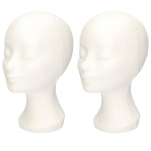 Paspop display etalage hoofd/mannequin - 2x - 30 cm - piepschuim - wit - voor hoeden/pruiken/accesso