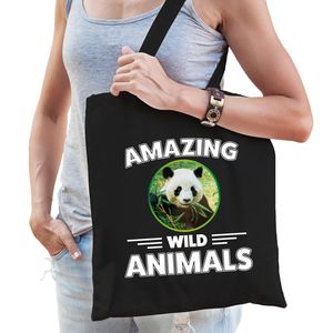 Tasje pandaberen amazing wild animals / dieren zwart voor volwassenen en kinderen   -