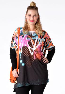 Yoek Wijd shirt graffiti | Zwart | Maat XXL