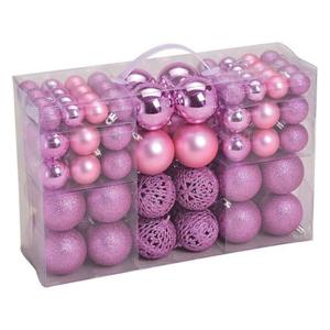 100x Kerstballen - roze - kunststof - 3/4/6 cm - mix