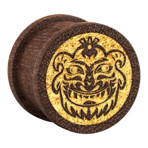 Ribbed Plug met Mask Design Mahogany Tunnels & Plugs