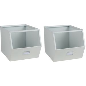 Stapelbare opbergmand Open Metal Box - 2x - L23 x B32 x H21 cm - metaal - wit