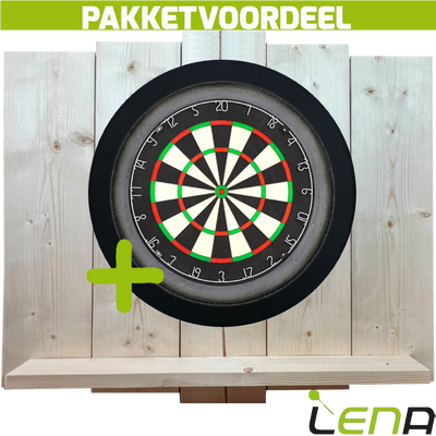 Lena Professional Dartbord + Lena Dartbordverlichting Deluxe Zwart + Lena Wooden Wall Protector