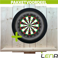 Lena Professional Dartbord + Lena Dartbordverlichting Deluxe Zwart + Lena Wooden Wall Protector