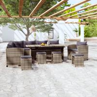 7-delige Loungeset met kussens poly rattan grijs