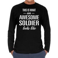 Awesome soldier / soldaat cadeau t-shirt long sleeves zwart here 2XL  -