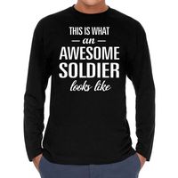 Awesome soldier / soldaat cadeau t-shirt long sleeves zwart here 2XL  - - thumbnail