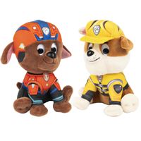 2x stuks Paw Patrol pluche karakters knuffels Rubble en Zuma 15 cm