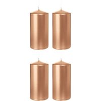 4x Rosegouden cilinderkaarsen/stompkaarsen 6x12 cm 40 branduren