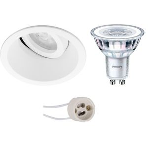 LED Spot Set - Pragmi Zano Pro - GU10 Fitting - Inbouw Rond - Mat Wit - Kantelbaar - Ø93mm - Philips - CorePro 827 36D - 3W - Warm Wit 2700K - Dimbaar