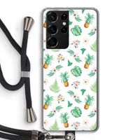 Ananas bladeren: Samsung Galaxy S21 Ultra Transparant Hoesje met koord