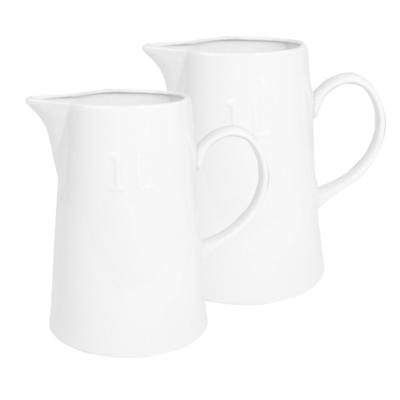 Svenska Living Schenkkan - 2x stuks - porselein - 1L - wit - waterkan - 18 cm