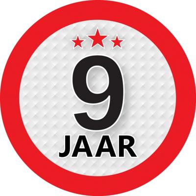 9 jaar leeftijd sticker - rond - Dia 9 cm - 9 jaar verjaardag - jubileum - leeftijd versiering