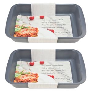 2x Grijze rechthoekige glazen ovenschalen 1,8 liter 29,5 x 18 x 5 cm