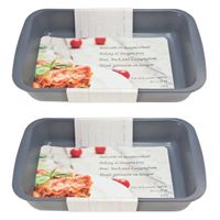 2x Grijze rechthoekige glazen ovenschalen 1,8 liter 29,5 x 18 x 5 cm - thumbnail