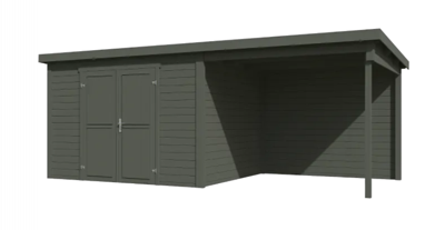 Blokhut met overkapping Kjeld 550x250 Green Grey - Outdoor life