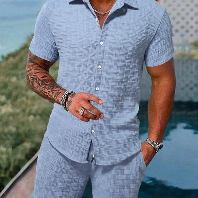 Bon&Bon Men's 2-Piece White Button Up Shirt and Shorts Vacation Set Blue / S