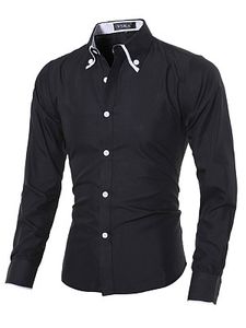Button Down Collar Contrast Trim Men Shirts