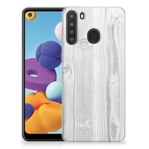 Samsung Galaxy A21 Bumper Hoesje White Wood