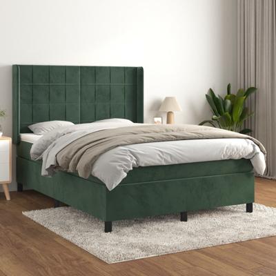 Boxspring met matras fluweel donkergroen 140x190 cm