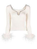 Self-Portrait Ribgebreide top met manchetten met veren - Wit - thumbnail