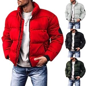 Voor heren Winterjas Winterjack Pufferjas Cardigan Zak Zak met rits Uitgaan Casual / Dagelijks Wandelen Winddicht Warm Winter Heldere kleur Zwart Rood Licht Grijs Leger Groen Gewatteerd jack Lightinthebox