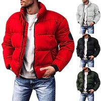 Voor heren Winterjas Winterjack Pufferjas Cardigan Zak Zak met rits Uitgaan Casual / Dagelijks Wandelen Winddicht Warm Winter Heldere kleur Zwart Rood Licht Grijs Leger Groen Gewatteerd jack Lightinthebox - thumbnail