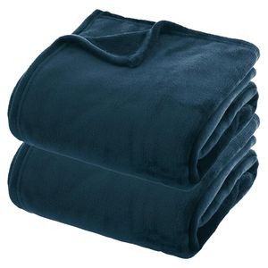 Fleece dekens/fleeceplaids - 2x - donkerblauw - 180 x 230 cm - polyester - bankdeken