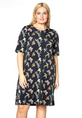 Yoek Dress ruffled v back BROOCH | Blauw | Maat XXL
