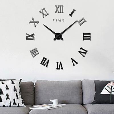 Slaapkamer huis decoratie frameless Romeinse cijfers grote DIY muur sticker Mute klok grootte: 100 * 100cm (zwart)