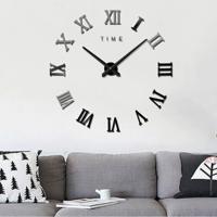 Slaapkamer huis decoratie frameless Romeinse cijfers grote DIY muur sticker Mute klok grootte: 100 * 100cm (zwart)
