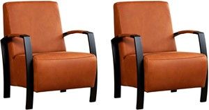 Set van 2 Cognac leren industriële stalen fauteuils Glory - Rancho Leer Cognac (cognac leer)