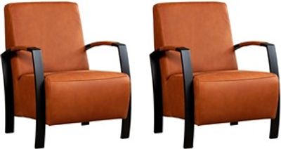 Set van 2 Cognac leren industriële stalen fauteuils Glory - Rancho Leer Cognac (cognac leer)