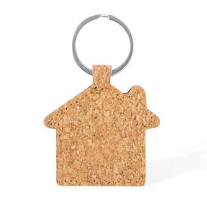 Sleutelhanger met huisje - kurk/metaal - 5 x 6 cm - eigen huis/nieuw huis