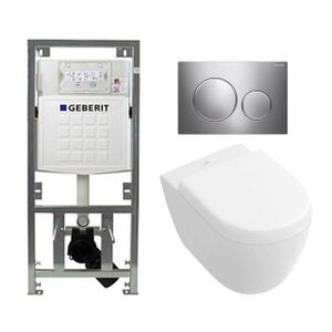 Villeroy Boch Subway 2.0 compact DirectFlush Toiletset - Geberit reservoir - bedieningsplaat Sigma20 glans mat glans - softclose - quickrelease - wit 0701131/1024232/1025456/sw53742/