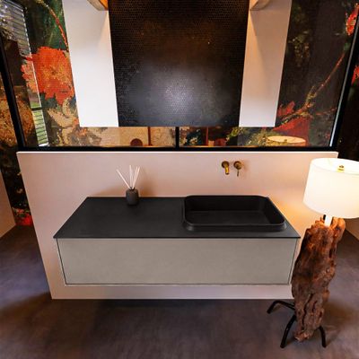 Badkamermeubelset Mondiaz Erin 120 cm met 1 Lade met RIDGE Wastafel Rechts Urban Zonder Kraangaten Greeploos Mat Smoke