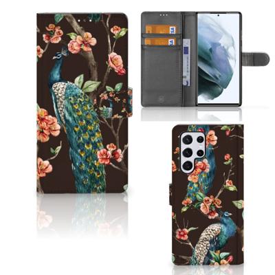 Samsung Galaxy S22 Ultra | Telefoonhoesje | Met pasjeshouder | Pauw met Bloemen
