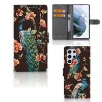 Samsung Galaxy S22 Ultra | Telefoonhoesje | Met pasjeshouder | Pauw met Bloemen
