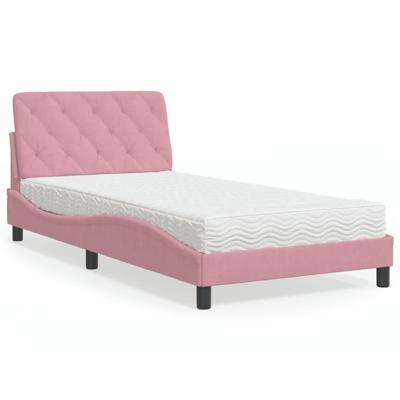 Bed met matras fluweel roze 100x200 cm