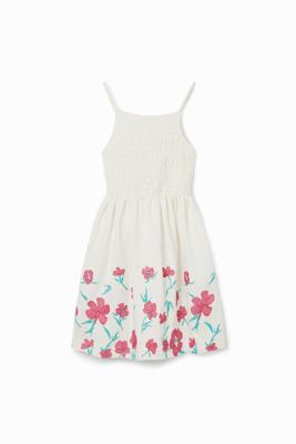 Jurk schouderbandjes geborduurde bloemen - WHITE - 13/14