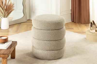 Ronde poef VOGUE 50cm taupe Bouclé poef met opbergruimte - 46685