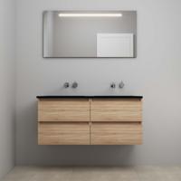 On-Line Badkamermeubelset - 120 cm - Voorgemonteerd - Ladestructuur - Acryl Wastafel - zonder Kraangat - Spiegel met LED-Verlichting - Eiken