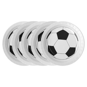 Feest wegwerpbordjes - voetbal - 50x stuks - 23 cm - wit/zwart