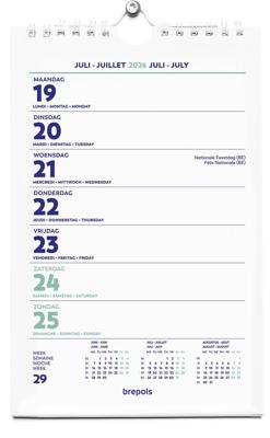 Brepols Wire-O Wand-week kalender, 4-talig, 2026