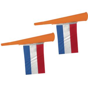 Supporters blaastoeter met Nederlandse vlag - 2x - oranje - kunststof - 36 cm