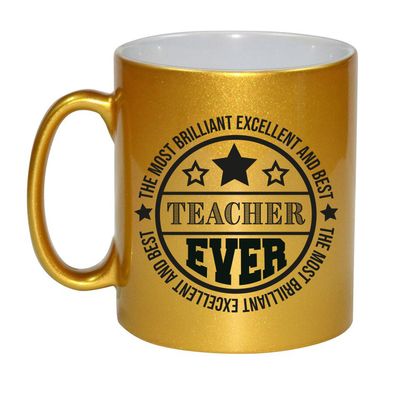 Cadeau koffie/thee mok voor leraar - beste leraar - goud - 300 ml - juf/meester