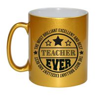 Cadeau koffie/thee mok voor leraar - beste leraar - goud - 300 ml - juf/meester   -