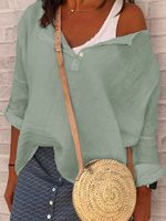 Casual V Nek Lang Mouw Stevig Topjes - thumbnail